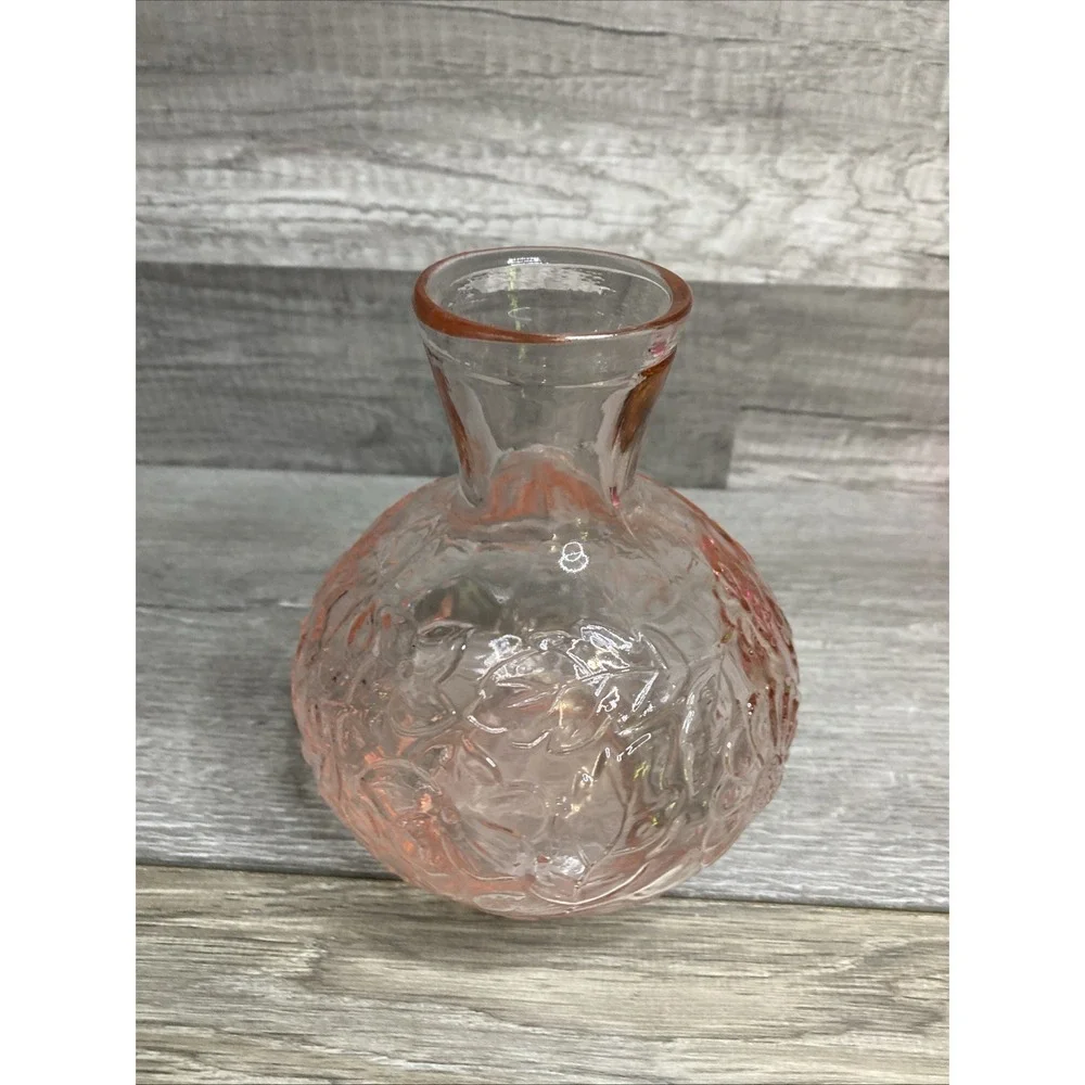 VTG Tumble Up Bedside Floral Water Carafe Vase Pink Depression Glass‎  6